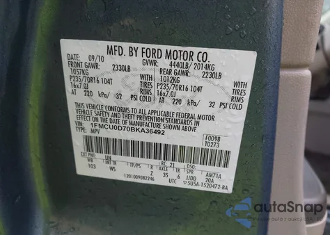 2011 Ford Escape Xlt from USA, damaged, VIN 1FMCU0D70BKA36492